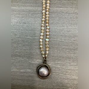 VINTAGE 925 STERLING SILVER PINK MOTHER OF PEARL STRAND NECKLACE